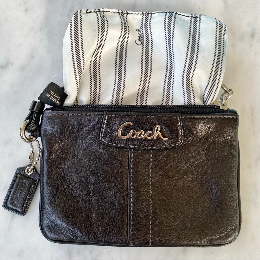 Coach Signature Black Leather Wristlet